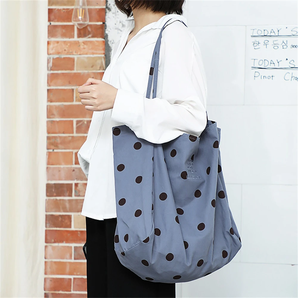 

Холщовая ретро-сумка в горошек для покупок, складная Экологически чистая многоразовая сумочка-тоут на плечо для девушек, 1 шт.