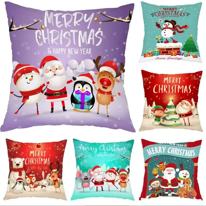 

Christmas cartoon style pillow simple flannelette Santa Claus Snowman sofa cushion pillow custom drawing