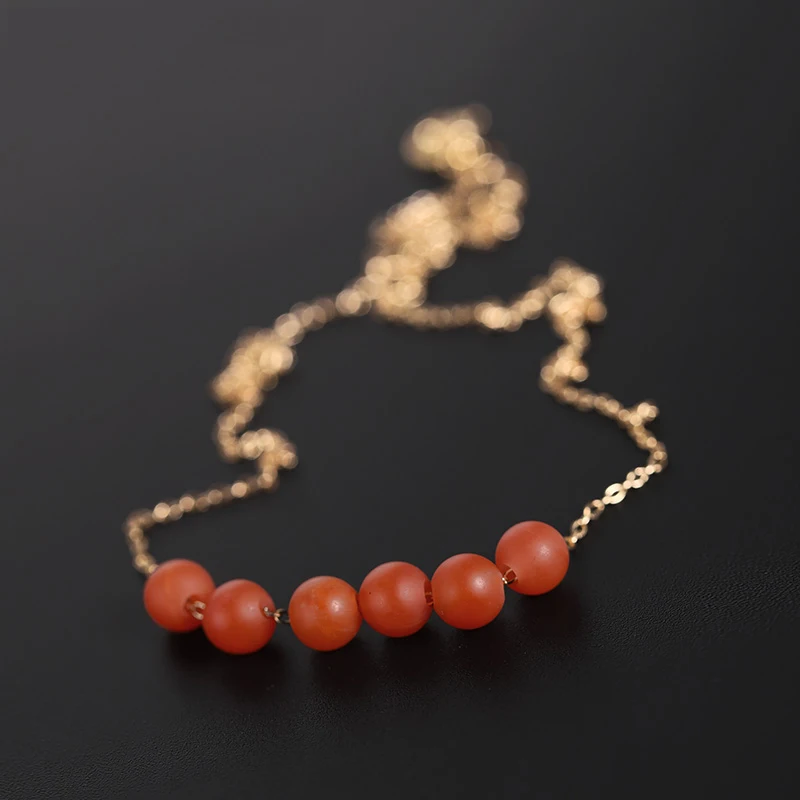 

DAIMI Baoshan South Red Agate Pendant Female Heaven Genuine 14K Gold Injection Persimmon Red Necklace