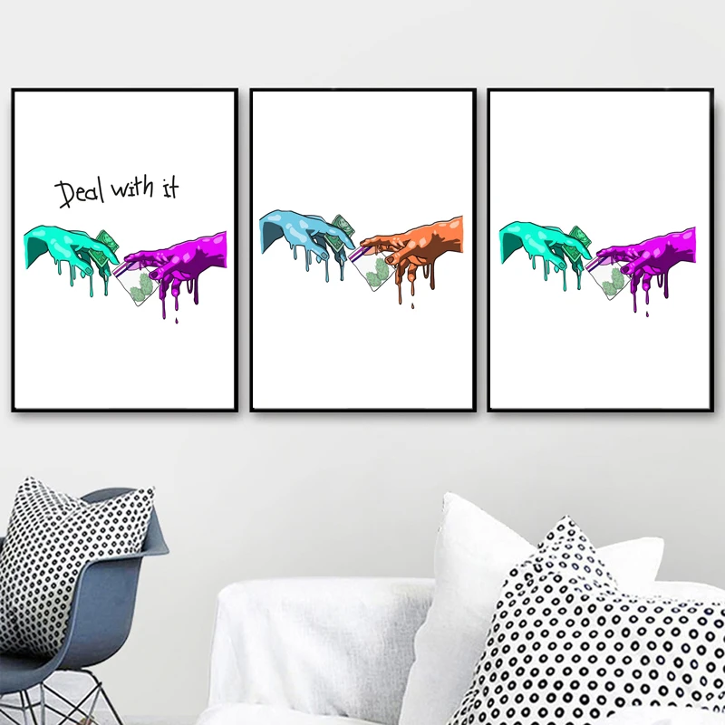 

Modern Graffiti Hands Art Canvas Painting Deal Money Posters and Prints Wall Art Picture for Living Room Home Cuadros Decoration