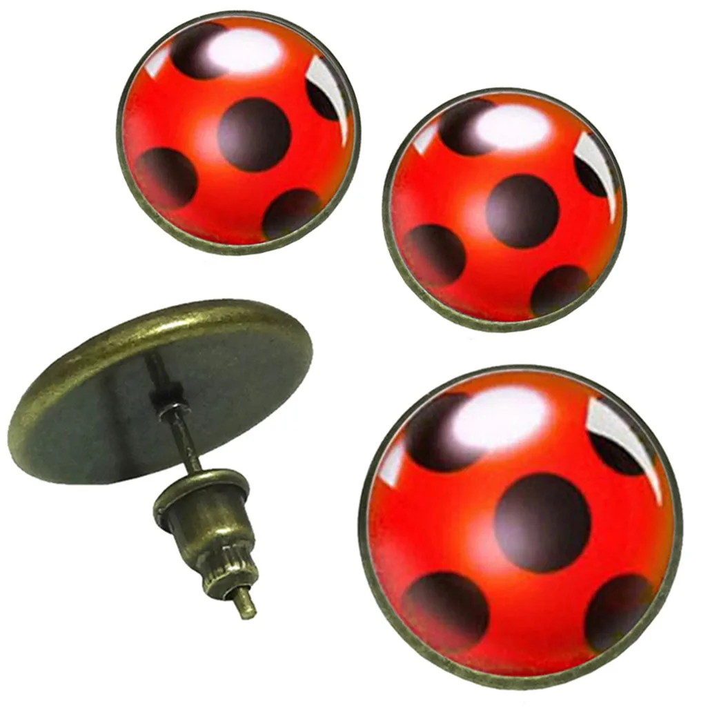 Ladybug Anime Cartoon Style Stainless Steel Plated Earrings Jewelry Glass Dome Stud Gifts | Украшения и аксессуары