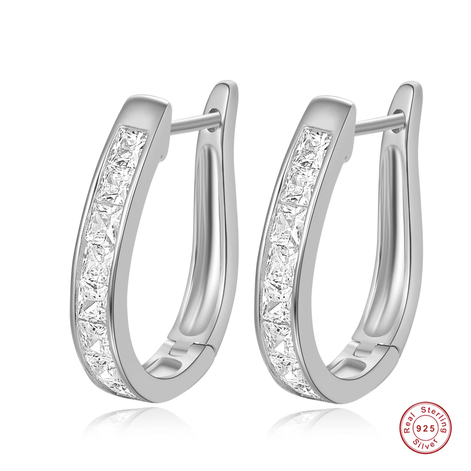 

20mm Horseshoe Shaped Fashion Genuine 925 Sterling Silver Stud Earrings For Women Wedding Fine Jewelry Gift