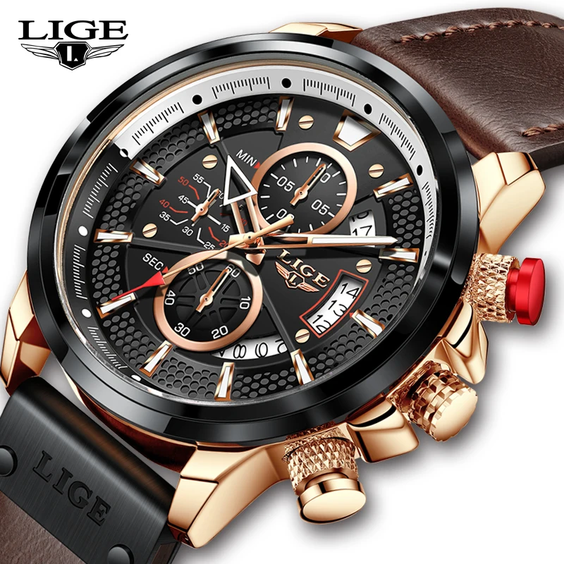 

LIGE Top Brand Luxury Men Quartz Leather Watches Waterproof Clock Sport Watch For Men Blue Wrist Watch Relogio Masculino + Box