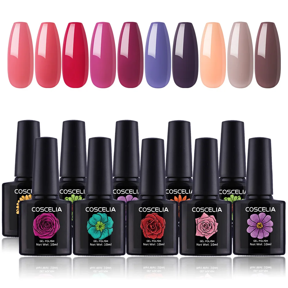 Gel Polish Kit 2 COSCELIA 10/15 шт. Цвета био-Гели Soak Off Гель-лак для ногтей, Лаки профессиональные полу Перманентный Нейл-арт лак гель ВЫЛЕЧИТЬ УФ-лампа набор для ногтей - Цвет: Gel Polish Kit 2