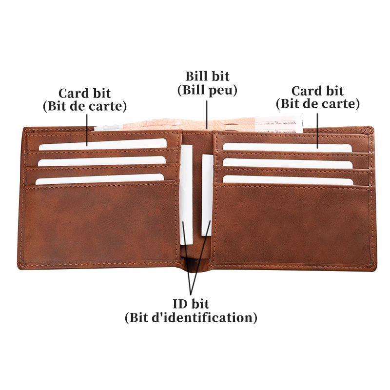 Customized Name Personalized Gift Men's PU Leather Simple Laser Bi-Fold Short Retro Brown Horizontal Ultra-thin Wallet
