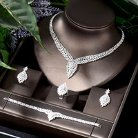 hibride nigeria 4pcs white color women zirconia jewelry sets for bridal party necklace earring set cz crystal jewelry n 1155