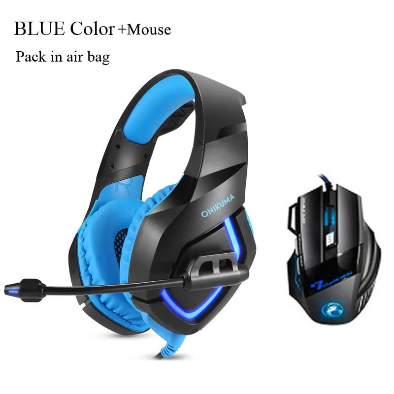 K1 BLUE MOUSE ONIKUMA K1 игровых гарнитур с глубокими басами электронные спортивные наушники+ игровая мышь для PC Gamer со светодиодной микрофон с подсветкой для xbox PS4 портативных ПК - Цвет: K1 BLUE MOUSE