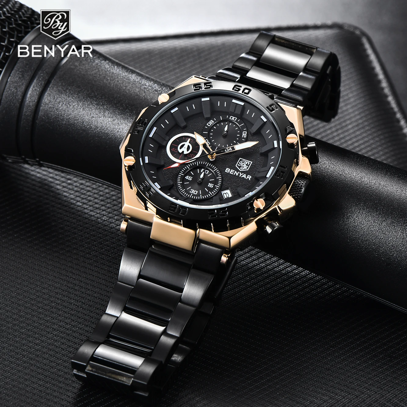 

Benyar Design 2021 Luxury Brand Men's Quartz Business Watches 43mm Waterproof Calendar Luminous Pointer Chronograph Reloj Hombre