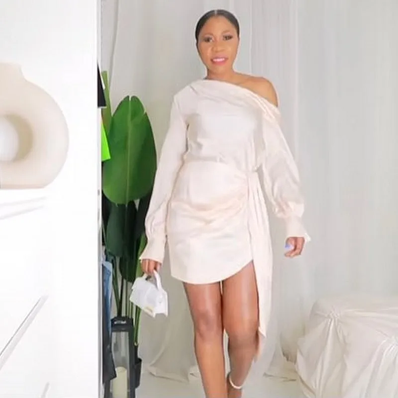 

Женское платье из двух предметов, Топ с длинным рукавом и асимметричная юбка-футляр с боковым шлейфом, женское Формальное коктейльное плать...