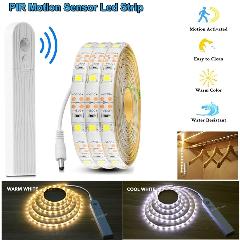 

1M/2M/3M DC 5V Motion Sensor LED Night Light Kitchen Lighting Cupboard Closet Bed Room PIR Sensor Detector Light Strips Lamps