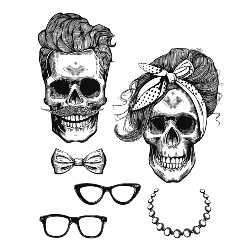 

Halloween Hipsters Clear Stamp Skulls Glasses Necklace Stamps For Scrapbook DIY Decoration Embossing Craft Handmade Template
