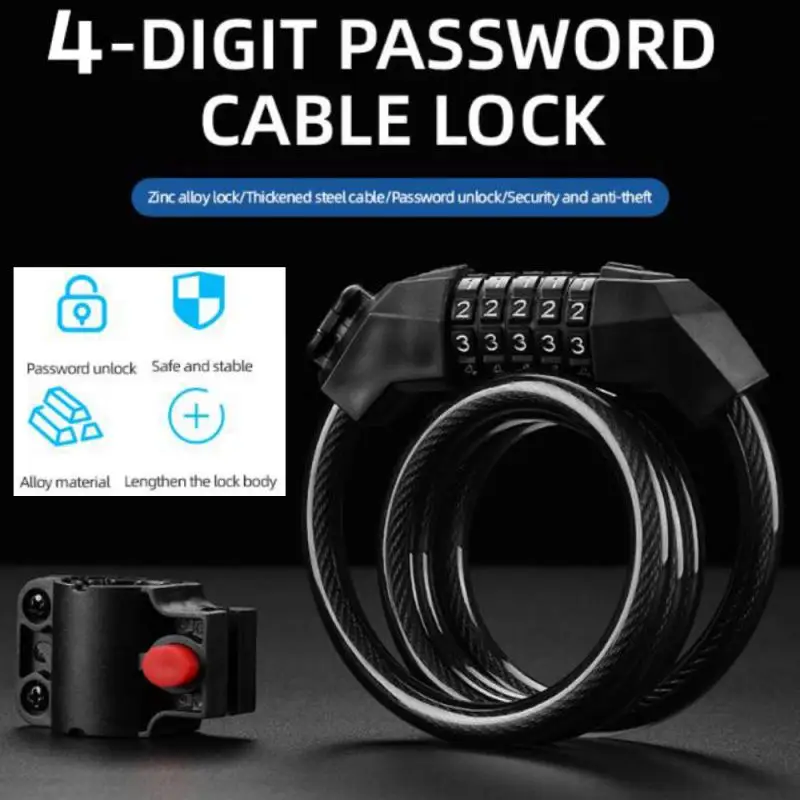 

Mini Helmet Anti-theft Lock 4 Digit Password Bicycle Cable Lock For Scooter Motorcycle Portable MTB Road Bike Safety Cable Lock