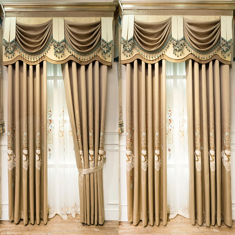 

Customized rural luxury villa embroidered blackout curtains for living room bedroom kitchen hotel high quality luxury curtains