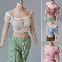 16 scale female off shoulder short sleeve fashion boob pleated design top clothing model toys for 12 figure body doll