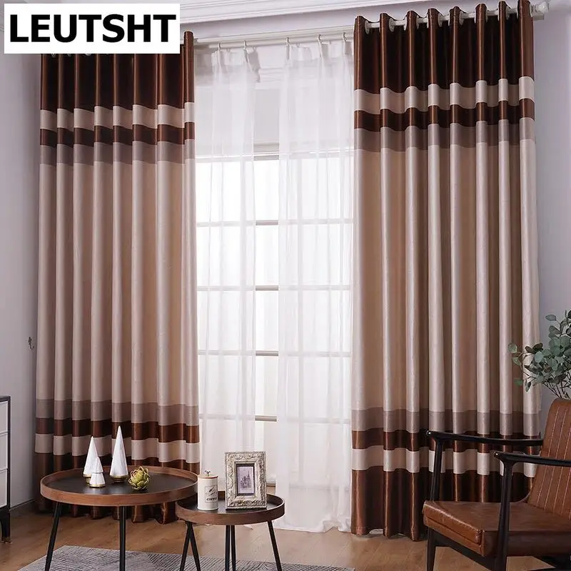 

Modern Striped Blackout Curtains for Living Dining Room Bedroom Window Grommet Purple Curtain Ready Made French Window