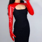 Латексные перчатки-болеро, длинные женские перчатки из искусственной лакированной кожи с красным верхом, укороченные, 2020