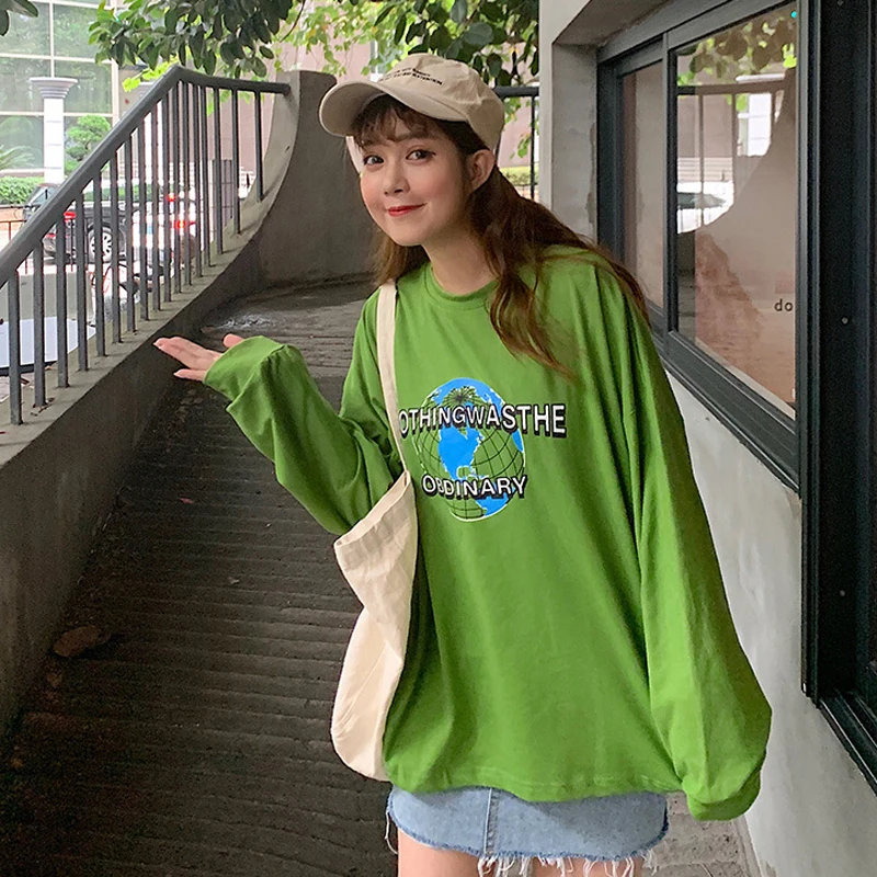 Женская футболка с длинными рукавами Свободный джемпер принтом авокадо и