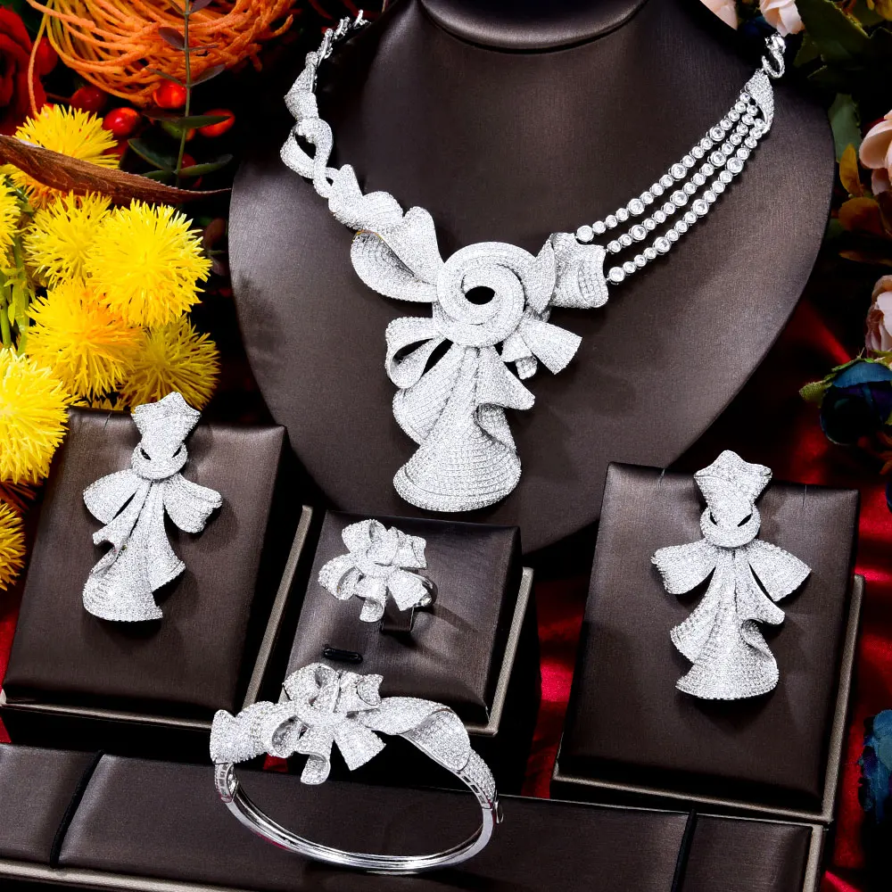 

GODKI BIG Fashion 4PCS Luxury Cross Bowknot African Jewelry Sets For Women Wedding Party Zircon Dubai Bridal Jewelry Indian 2022