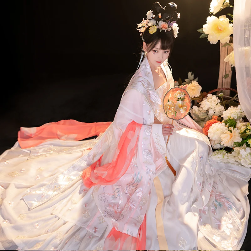 Платье Hanfu розовое элегантное пальто для восточных танцев с большими рукавами