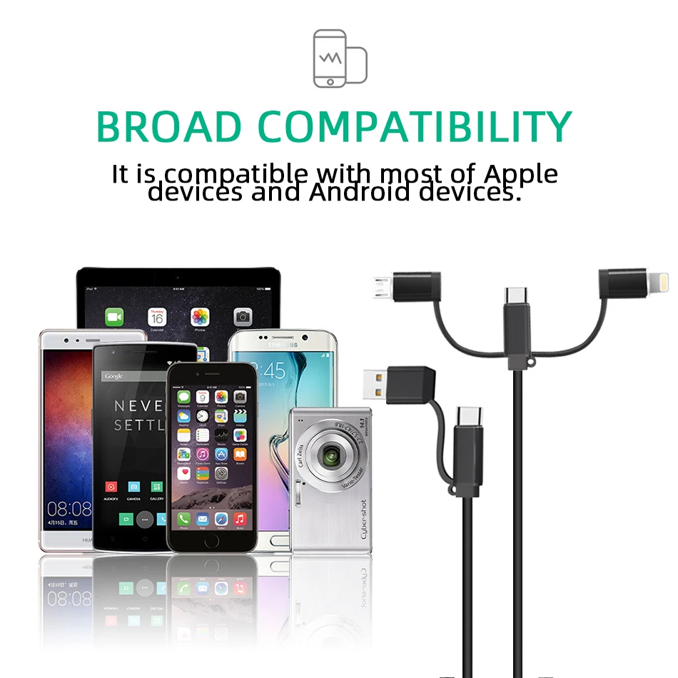 5 шт. А 4 в 1 USB кабель для мобильный телефон Micro Type C зарядный iPhone 7 XR XS 11Pro Huawei шнур