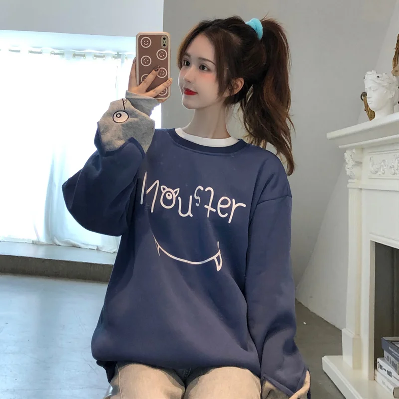 Женская толстовка с капюшоном свитер на осень новинка 2021 топ свободного покроя