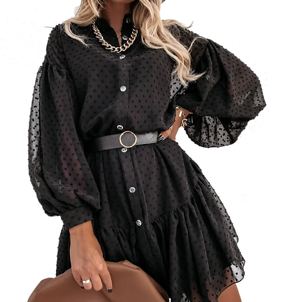

Women's Dress 2021 Spring New Ins Internet Celebrity European And American Style Bubble Sleeve Shirt Dress