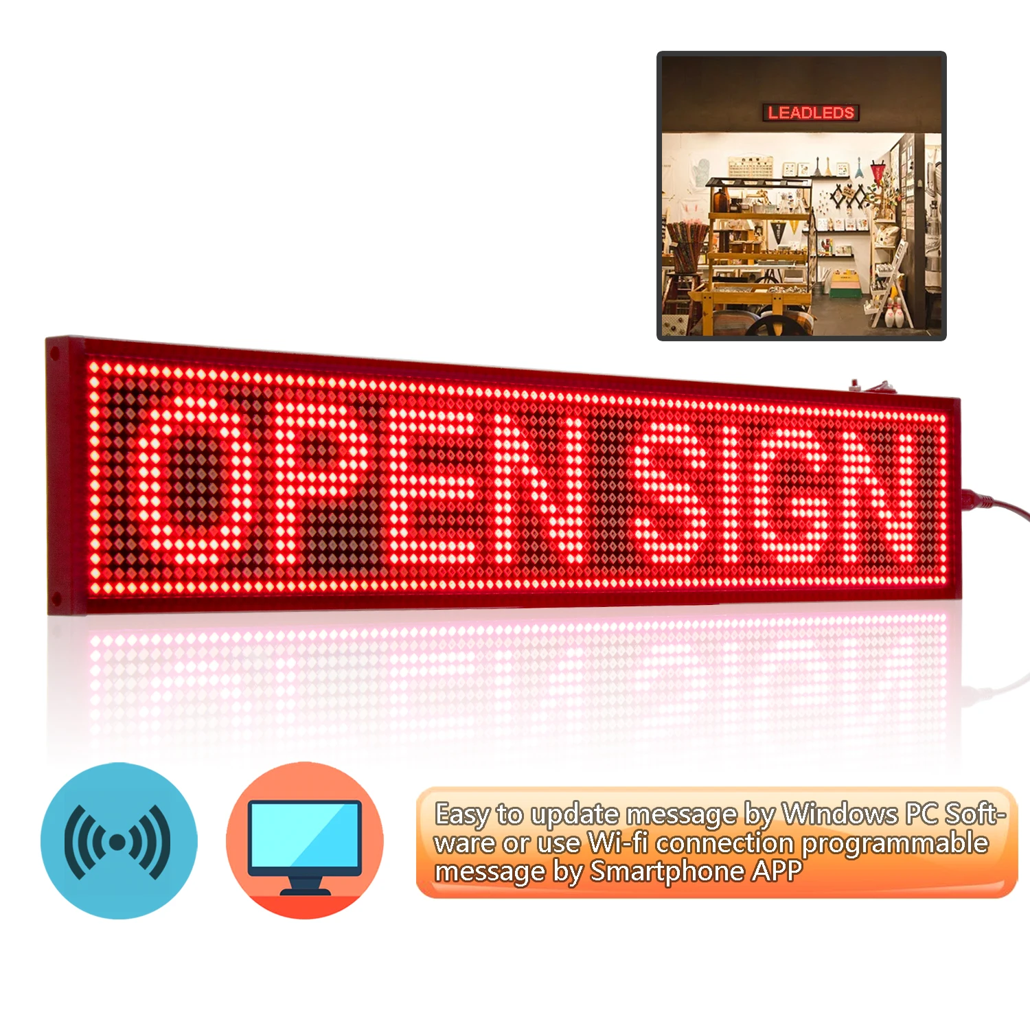 50CM P5 SMD LED Sign Board Wifi LED Display Scrolling Message Board Smartphone Fast Programmable for Business Store  (RED)