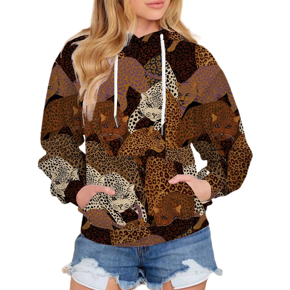 

Облегающие леопардовые пуловеры, теплые женские толстовки, свитшот с капюшоном на шнурке на осень и зиму, свободная повседневная женская бл...