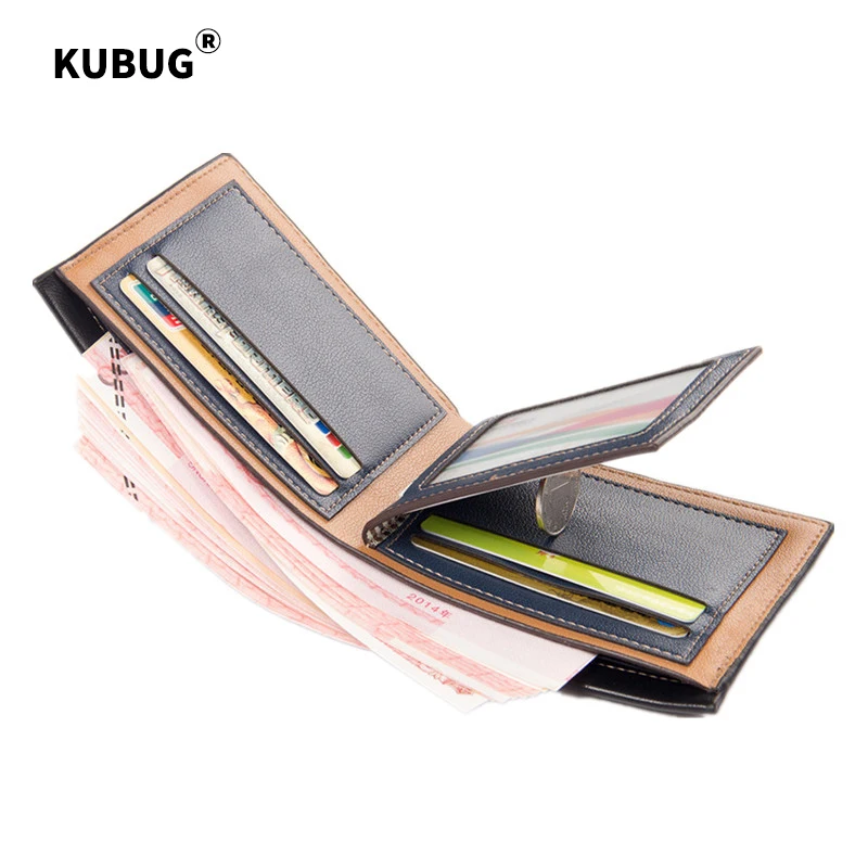 New KUBUG Men's Business Short Wallet Cross Embossed Card Leather Wallet Fashion Card Holder Wallet