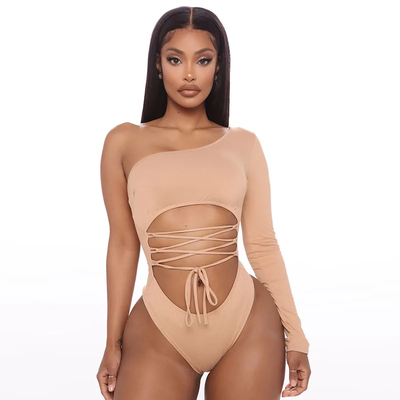 Jumpsuit Bodysuits Sexy Tights Women Long Sleeve Hollow Out Rope Sportswear Playsuits Crop Top One-Pieces Blouse 2021 Lady