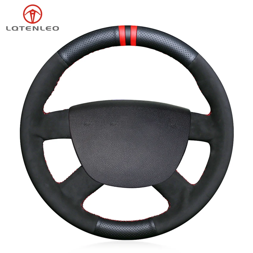 

LQTENLEO Black Suede Leather Car Steering Wheel Cover For Ford Kuga 2008-2011 Focus 2 2005-2011 Focus 3 2012-2014 C-MAX 2007