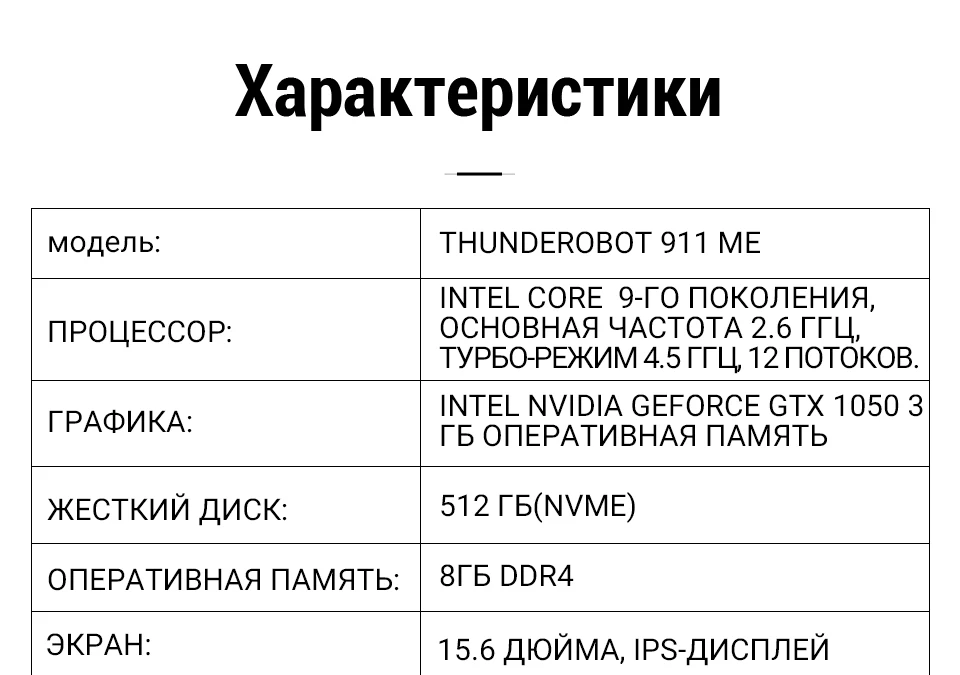 Игровой ноутбук THUNDEROBOT 911 ME 15.6 дюймов/IPS/I5-9300H/GTX 1050/8ГБ/128ГБ SSD+1TB/DOS