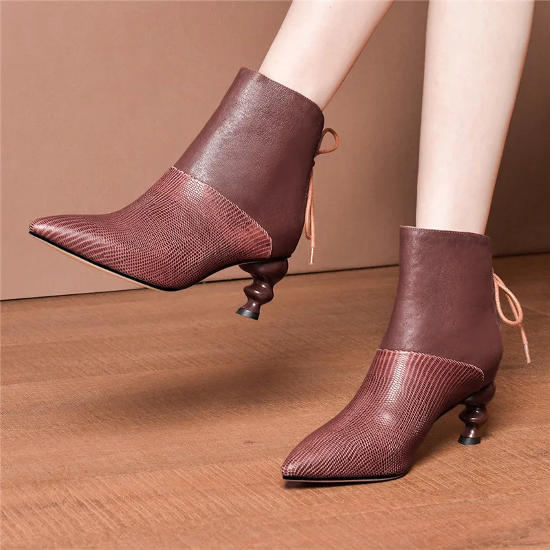 Женские ботильоны на высоком каблуке FEDONAS Брендовые из натуральной кожи с острым