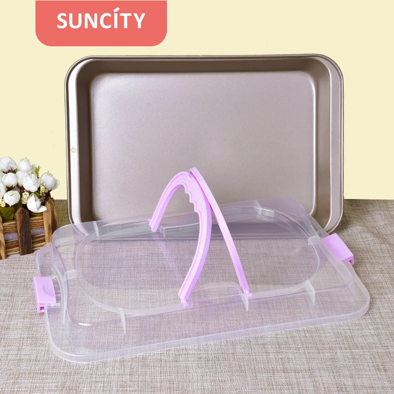 

Food transparent fermented rectangular carbon steel pan with plastic lid, cake bread baking pan, outer pan for oven