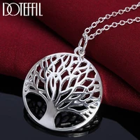 doteffil 925 sterling silver 18 inch hollow tree round pendant necklace for women fashion wedding engagement party charm jewelry