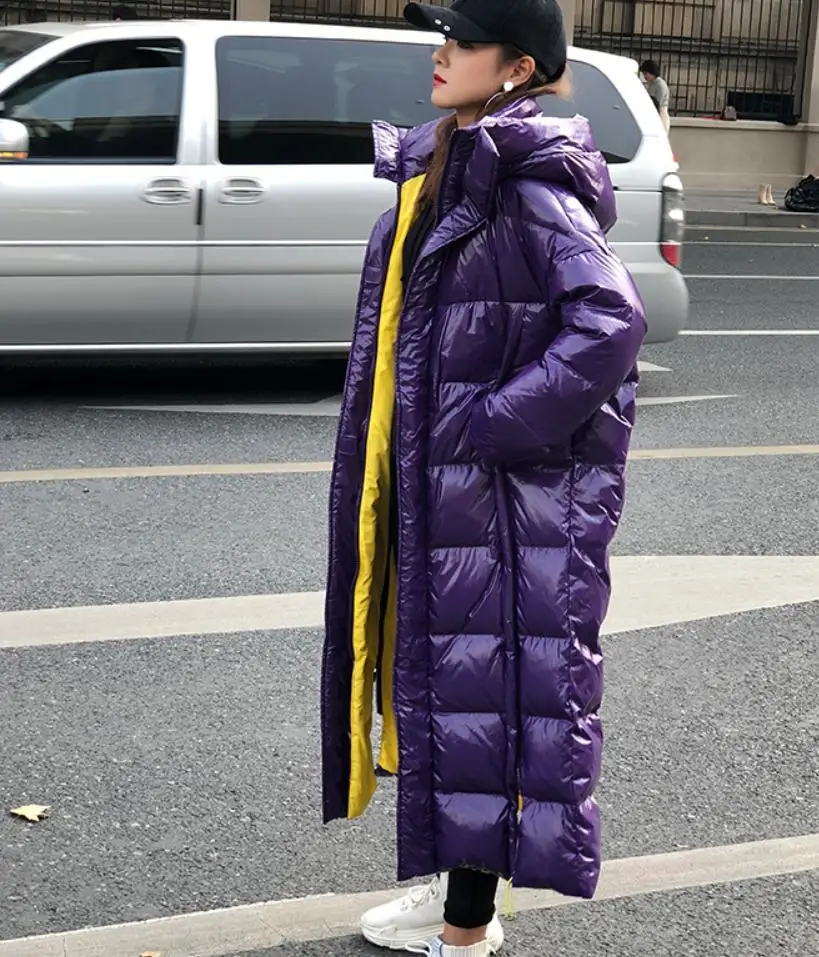 Модная женская пуховая хлопковая куртка зимняя Глянцевая теплая парка X-long с