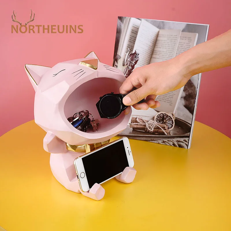 Фигурка кошки NORTHEUINS 24 см с большим горлом полимерная Геометрическая для хранения