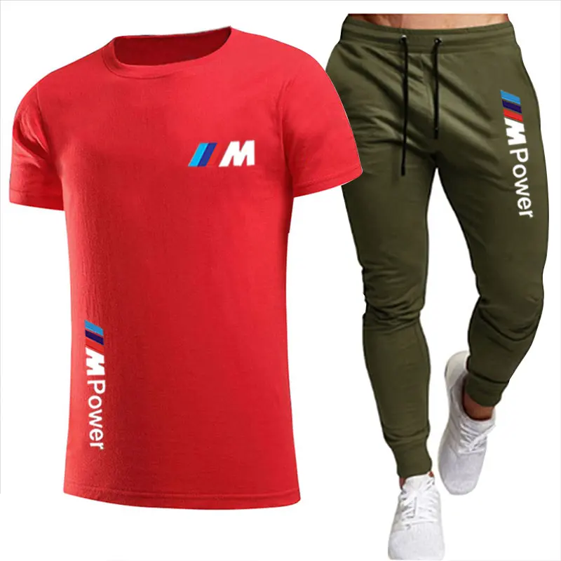 

2021bmw fashion leisure sportswear summer letter printing suit men's jogging fitness suit men's suit T-shirt + pants 2-piece set