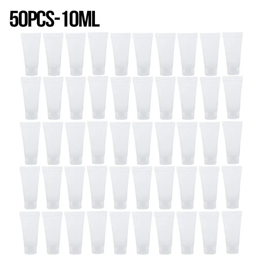 

50pcs/lot 10ml Refillable Bottles Clear Soft Tubes Empty Cosmetic Cream Emulsion Screw Cap And Frosted Sub-packing Hose