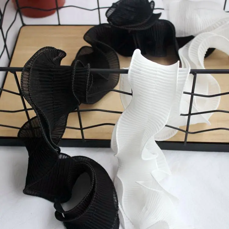 Двухслойная шифоновая плиссированная кружевная тесьма 4 метра ширина 7 см сумка