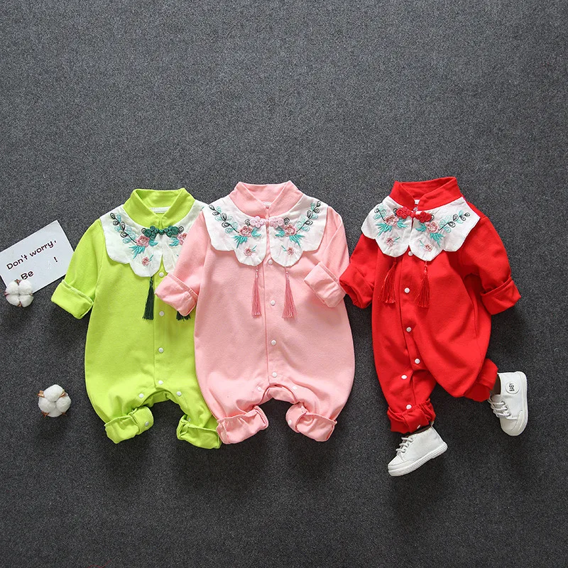 

Chinese Style Baby Clothes Romper With Tassels Spring Autumn Long Sleeves Jumpsuit For Toddler Infant Outfits Romper 3 Colors