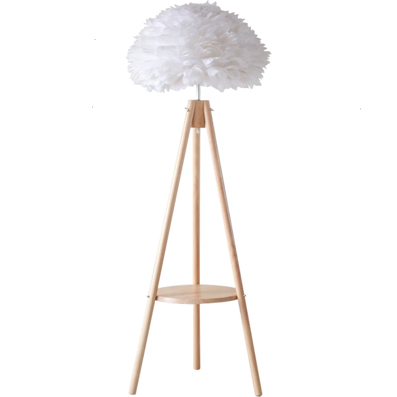 Feather Floor Lamp Ins Wind Nordic Bedroom Originality Personality Simplicity Sofa Vertical Solid Wood lambader tripod lamp | Освещение