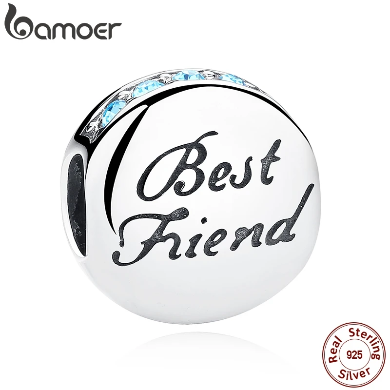 BAMOER New Fashion 925 Sterling Silver BEST FRIEND Beads Charms fit Brand Bracelets Necklace Friendship Gift SCC022