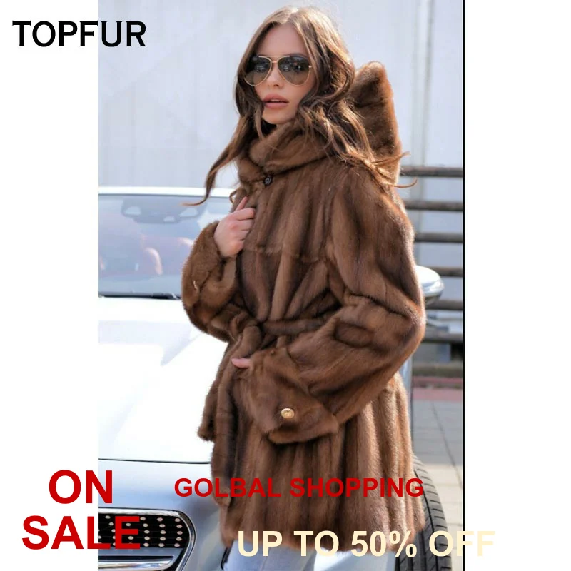 Новинка 2019 женская шуба из натурального меха норки с большим капюшоном в