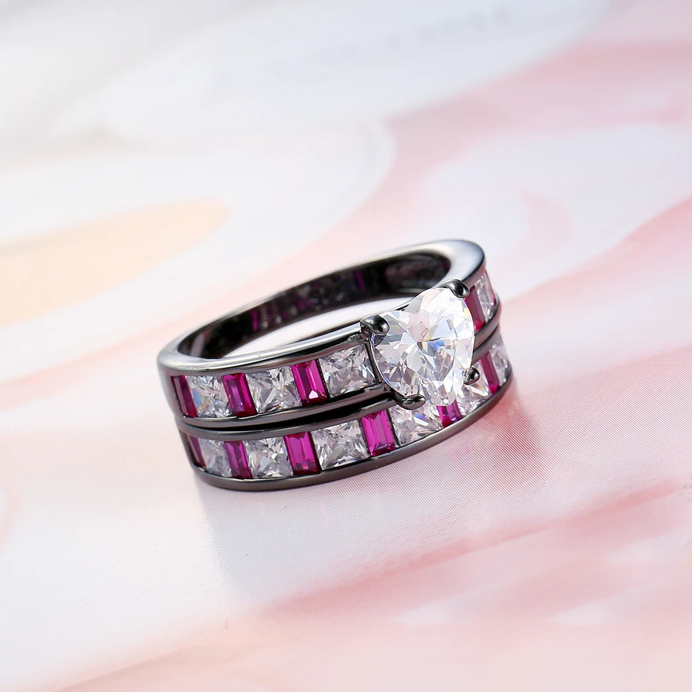 

Новая мода циркон кольцо в форме сердца, классический Стиль обручальных колец для женщин 2 шт./компл. для женщин двойной Цвета кольца из черного золота, ювелирные изделия