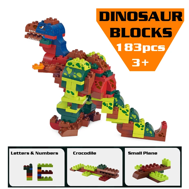 

Jurassic Dinosaurs Kids Building Blocks 183pcs Big Particles Figures Bricks Dinosaur World Gifts Educational Toys for Children