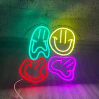 custom led distorted smile face neon signs japanese anime flexible night light sign indoor home bar wall bedroom decor