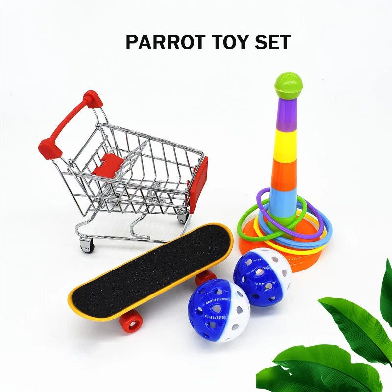 

New Parrot Bird Toy Combination Set Product Ferrule Skateboard Cart Ball Bite Training Interactive Equipment