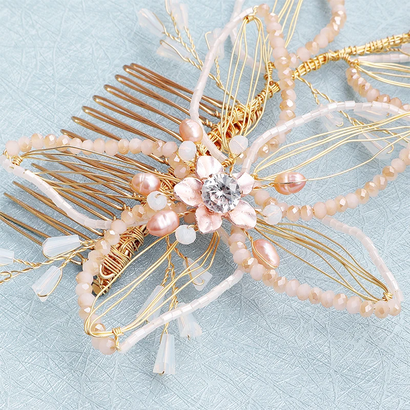 Miallo 2019 новейшие золотые цветы ручной работы Свадебный гребень для волос заколки