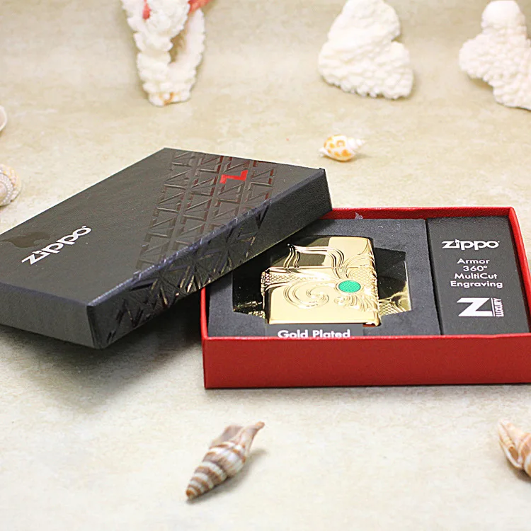 

Genuine Zippo oil lighter copper windproof Golden mirror armor flower cigarette Kerosene lighters Gift anti-counterfeiting code